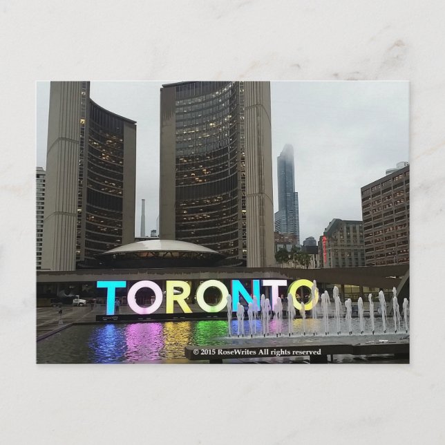 Toronto City Hall With Pan Am Sign by RoseWrites Postcard (Front)