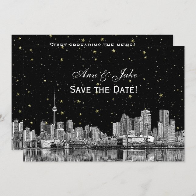 Toronto Etch Starry DIY BG Colour Save the Date Bl Invitation (Front/Back)