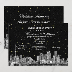 Toronto Etch Starry DIY BG Colour Sweet 16 Blk Invitation