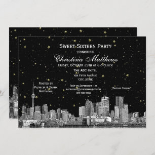 Toronto Etch Starry DIY BG Colour Sweet 16 Blk Invitation