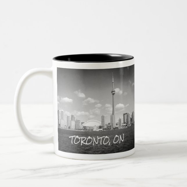 Toronto Greyscale Cityscape Two-Tone Coffee Mug (Left)