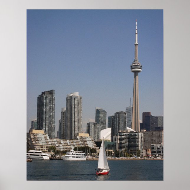 Toronto Harbour Skyline with Red Boat Poster (Front)