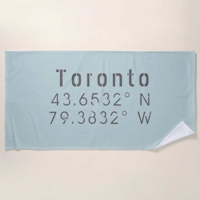 Toronto Latitude and Longitude Beach Towel (Front)