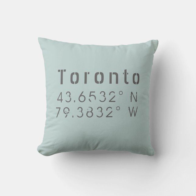 Toronto Longitude Latitude Throw Pillow (Front)