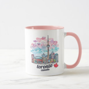 Toronto Ontario Canada Watercolor Skyline CN Tower Mug