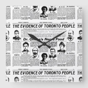 Toronto people vintage newspaper square wall clock