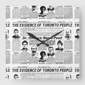 Toronto people vintage newspaper square wall clock