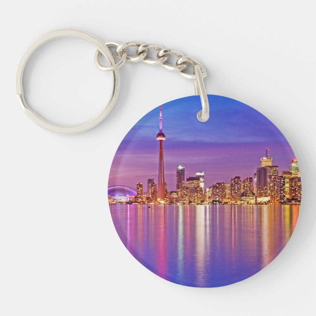 Toronto Skyline at Dusk Key Ring (Front)