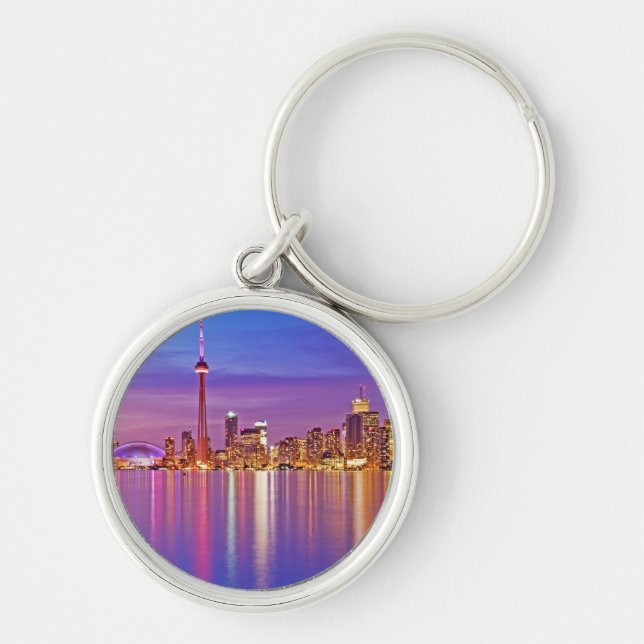 Toronto Skyline at Dusk Key Ring (Front)