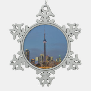 Toronto Skyline at night Snowflake Pewter Christmas Ornament