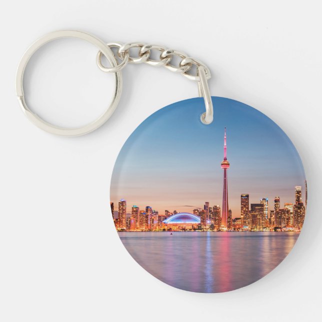 Toronto Skyline at Sunset Key Ring (Front)
