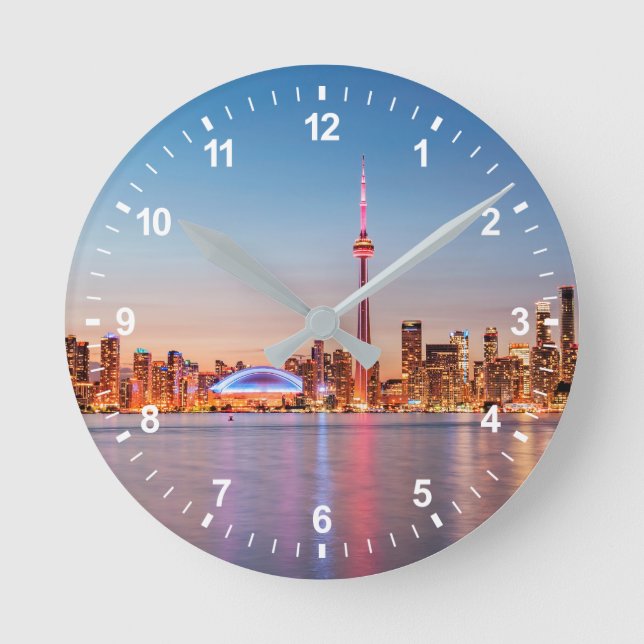 Toronto Skyline at Sunset Round Clock (Front)