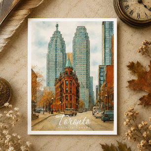 Toronto Skyline Canada Vintage Watercolor Holiday Postcard