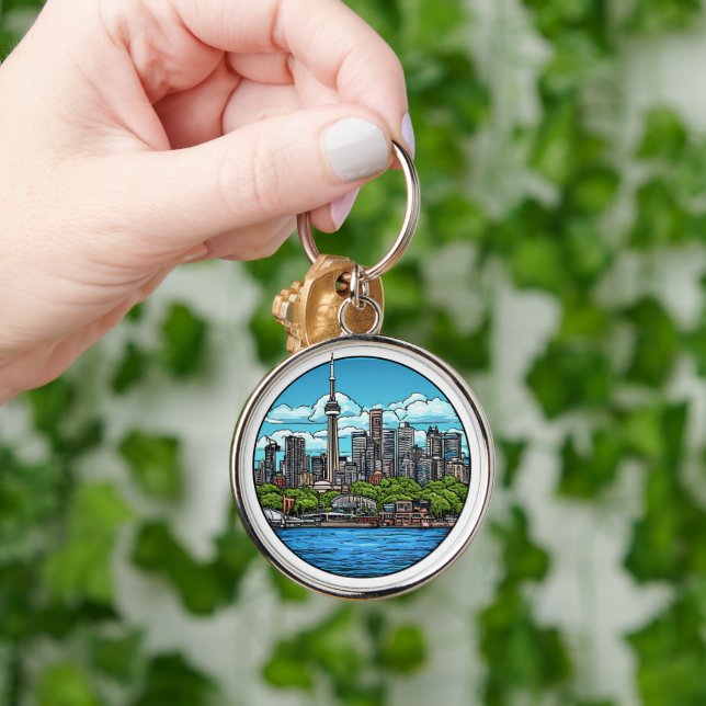Toronto Skyline Featuring CN Tower Key Ring (Hand)