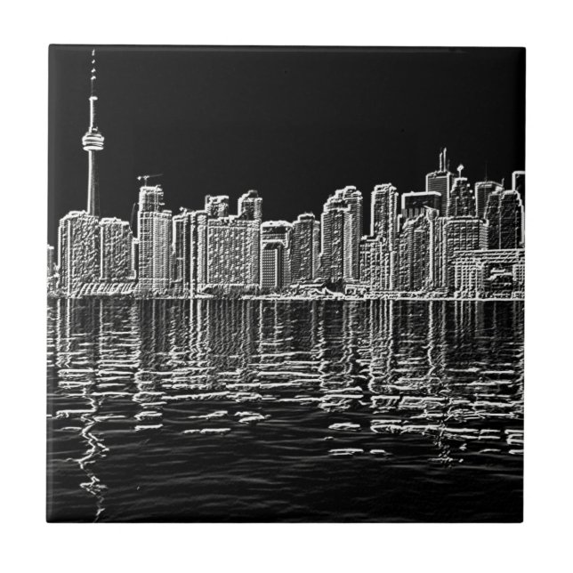 Toronto Skyline in Black and White Ceramic Tile (Front)