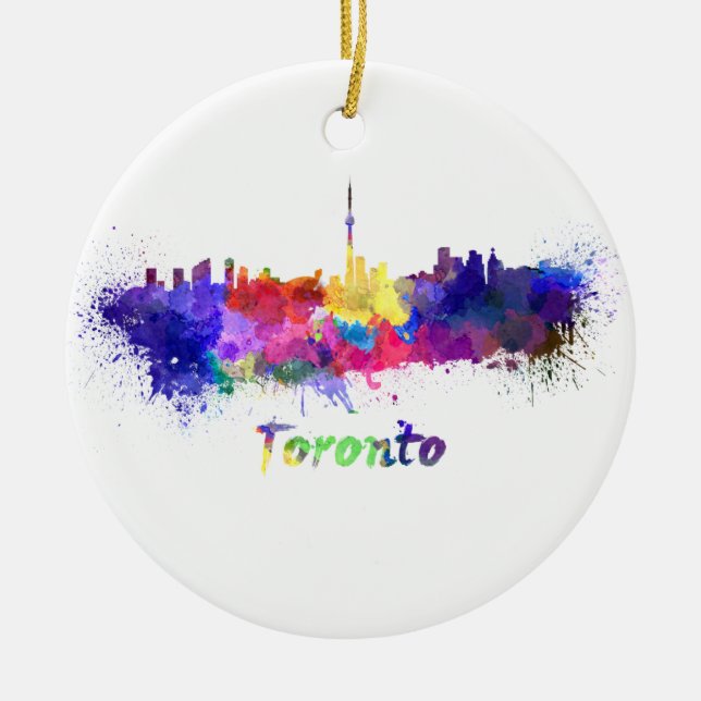 Toronto skyline in watercolor ceramic ornament (Front)