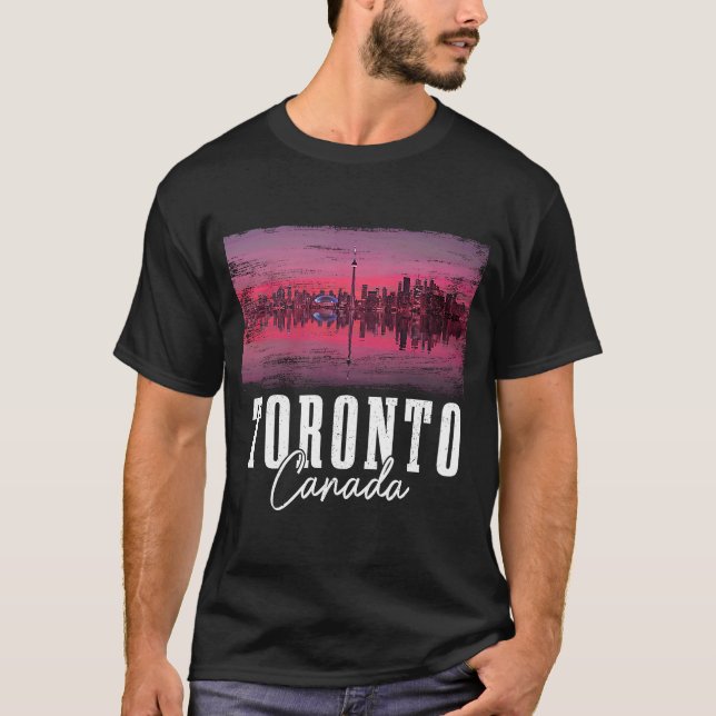 Toronto Skyline Ontario Canada Maple Leaf Canadian T-Shirt (Front)