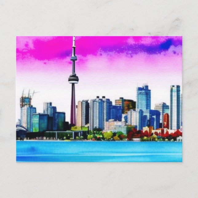 Toronto Skyline Painted Design on Postcard (Front)