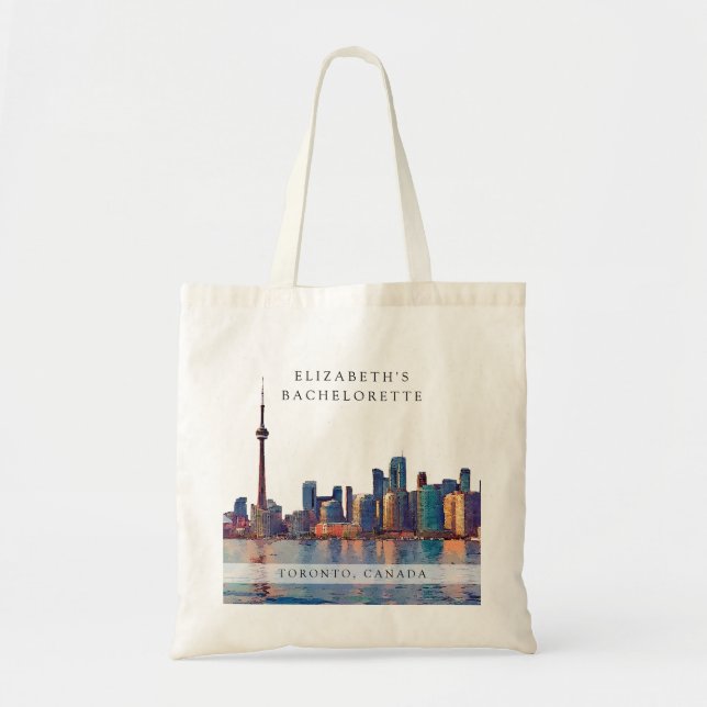 Toronto Skyline Watercolor Bachelorette Weekend Tote Bag (Front)