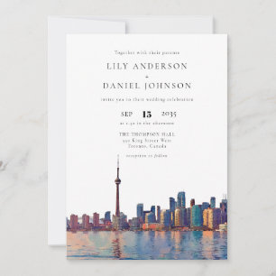 Toronto Skyline Watercolor Elegant Wedding Invitation