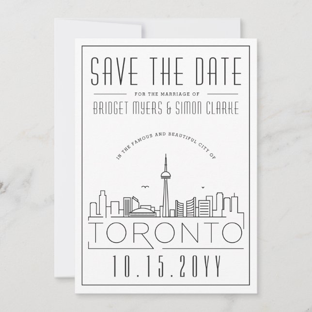 Toronto Wedding Stylised Skyline Save the Date Invitation (Front)