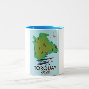 Torquay Devon Vintage map poster art. Two-Tone Coffee Mug