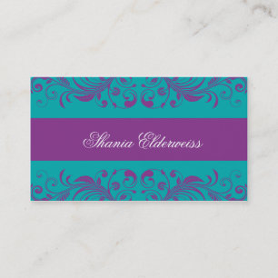 Torquoise Purple Damask Business Card