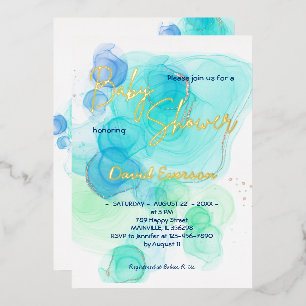Torquoise & Soft Blue Watercolor- Real gold
