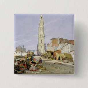 Torre dos Clerigos, Oporto, Portugal, 1837 (oil on 15 Cm Square Badge