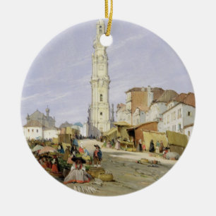 Torre dos Clerigos, Oporto, Portugal, 1837 (oil on Ceramic Ornament