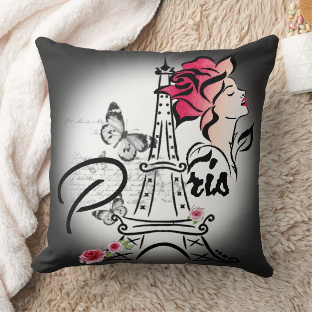Torre Eiffel con rosas Cushion (Blanket)