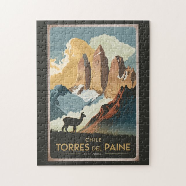 Torres del Paine Chile Illustration Travel Art Jigsaw Puzzle (Vertical)