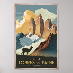 Torres del Paine Chile Illustration Travel Art Poster