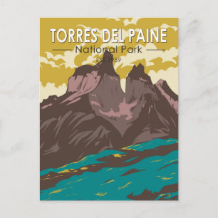 Torres del Paine National Park Chile Art Vintage Postcard
