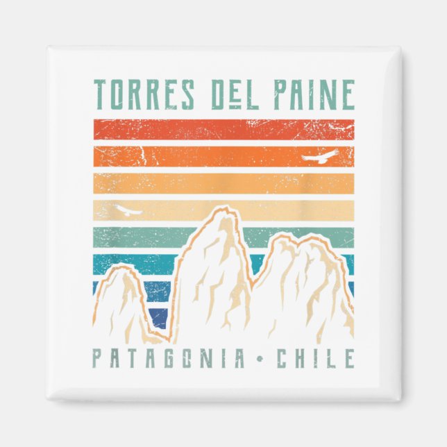Torres del Paine T Shirt Retro Chile Mountain Hiki Magnet (Front)