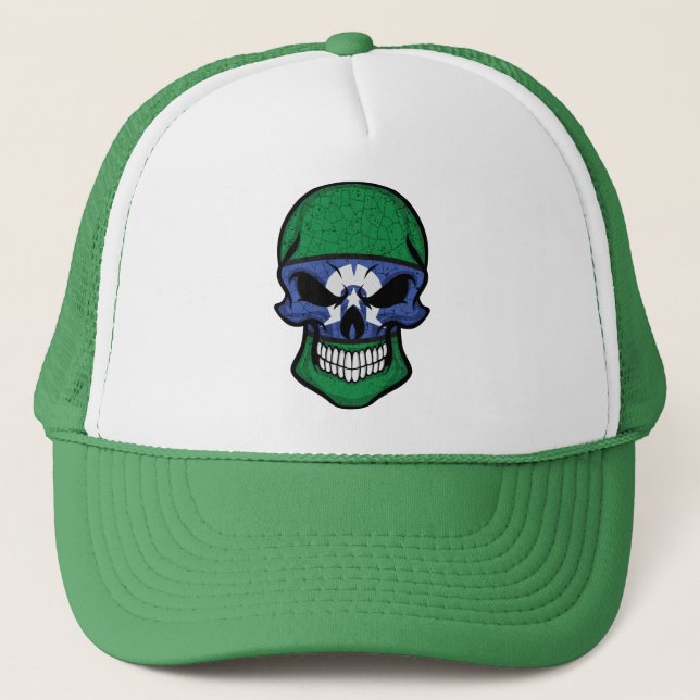 Torres Strait Islands Smiling Skull Flag  Trucker Hat (Front)