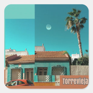 Torrevieja in Orange and Turqoise Square Sticker