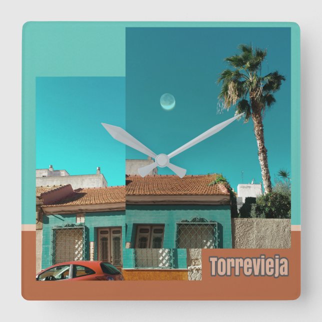 Torrevieja in Orange and Turqoise Square Wall Clock (Front)