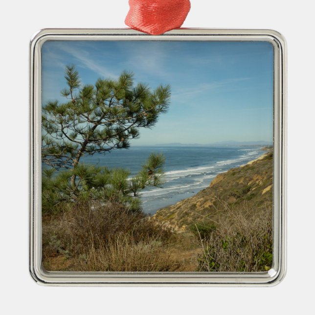 Torrey Pine and California Coastline Landscape Metal Ornament (Front)