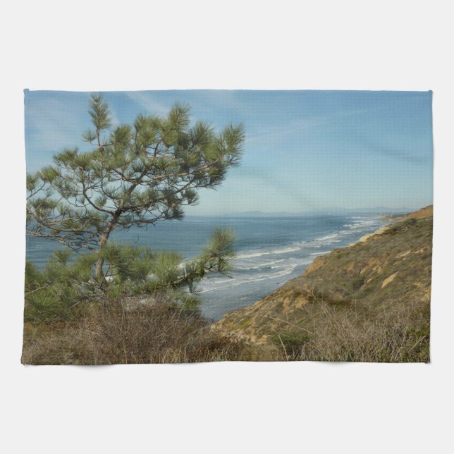 Torrey Pine and California Coastline Landscape Tea Towel (Horizontal)