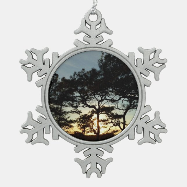 Torrey Pine Sunset II California Landscape Snowflake Pewter Christmas Ornament (Front)