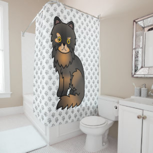 Tortie Point Persian Cute Cartoon Cat & Paws Shower Curtain