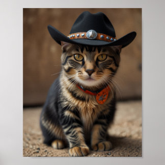 Tortishell Cat Wearing A Cowboy Hat Poster
