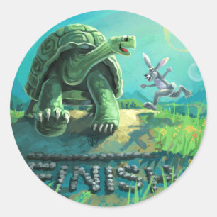 Tortoise and the Hare Art Classic Round Sticker