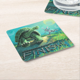 Tortoise and the Hare Art Square Paper Coaster