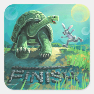 Tortoise and the Hare Art Square Sticker