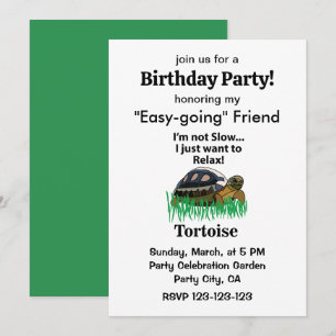 Tortoise Animal Pet Relax Friend Birthday Party Invitation