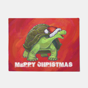 Tortoise Christmas On Red Doormat