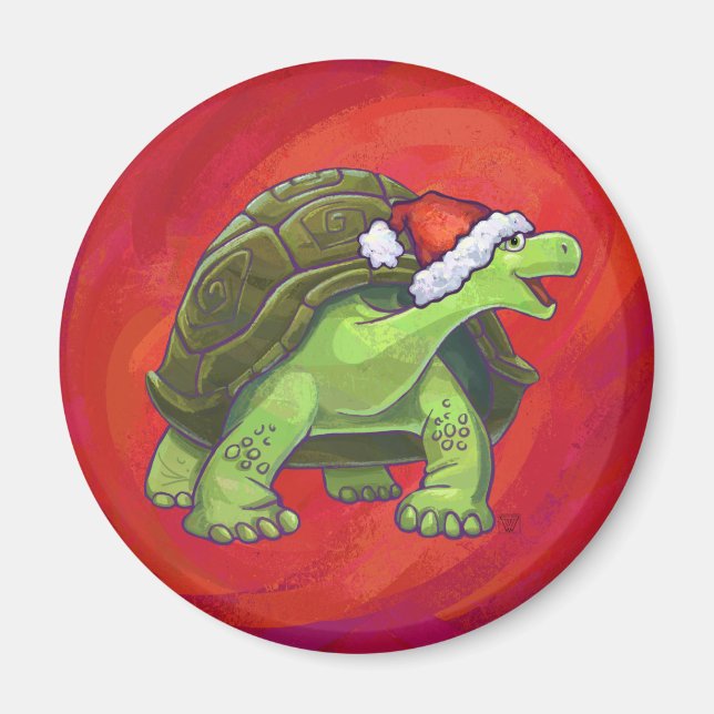 Tortoise Christmas On Red Magnet (Front)