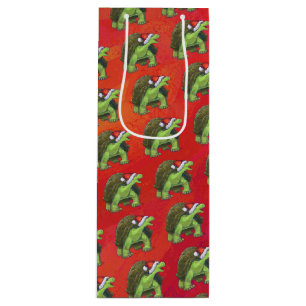 Tortoise Christmas On Red Wine Gift Bag